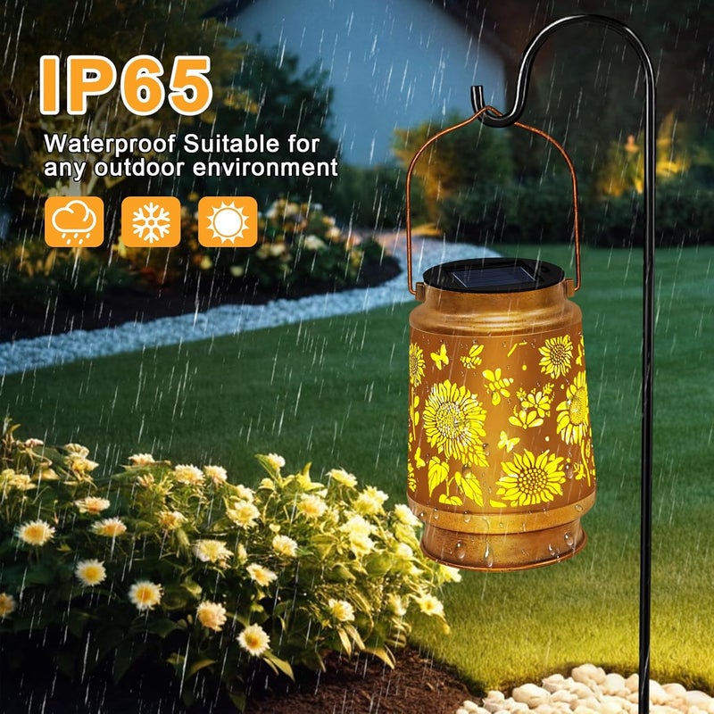 ostritec Christmas Gifts Solar Lanterns Outdoor Waterproof Hanging Solar Lights, Sunflower Garden Decor, Hanging Metal Garden Lights for Yard Patio Lawn Landscape, Birthday Gifts for Women Mom,Grandma - Image 4